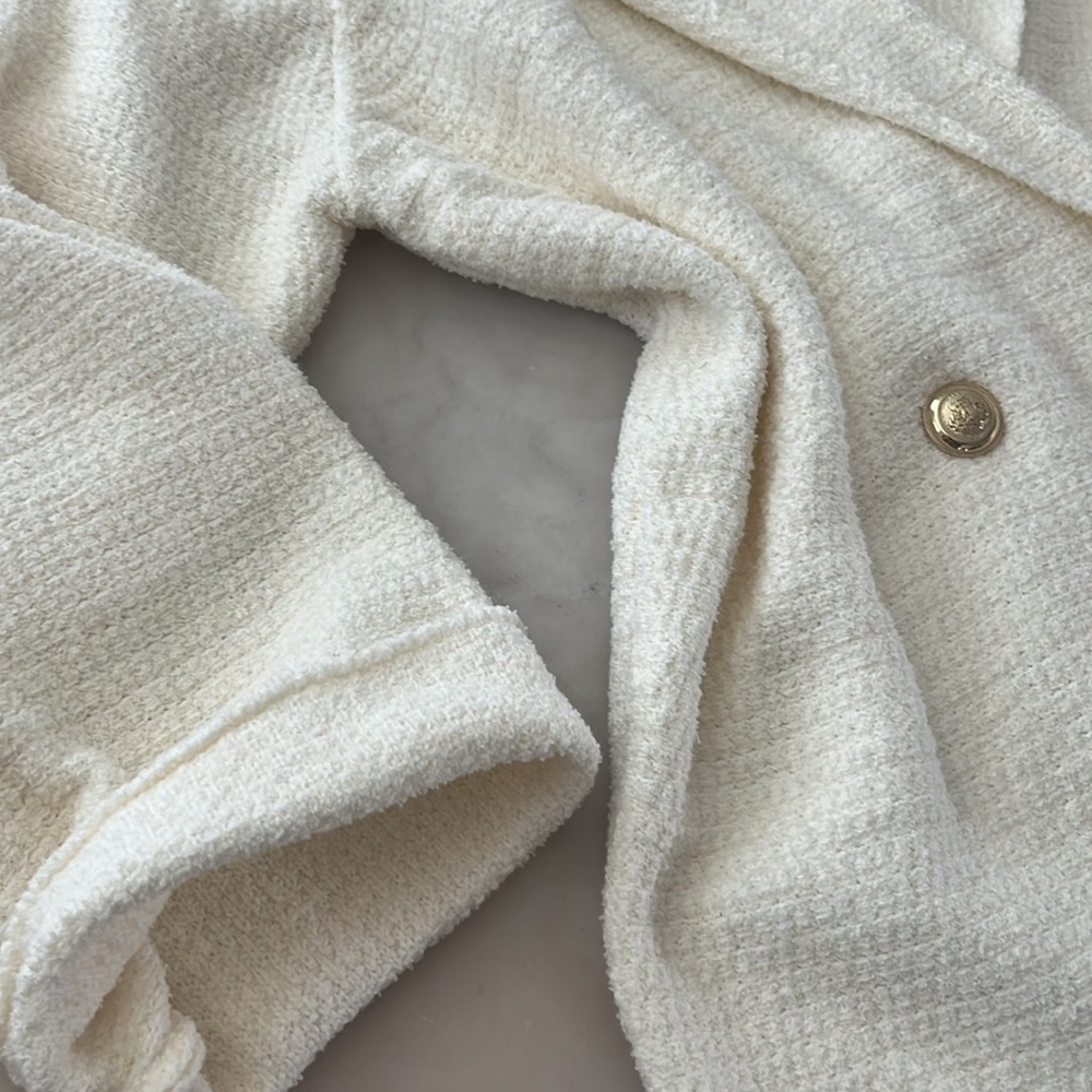 Massimo Dutti Weave Textured Wrap Cardigan With Gold Buttons Ivory Cream Sz S/M - Picture 9 of 15